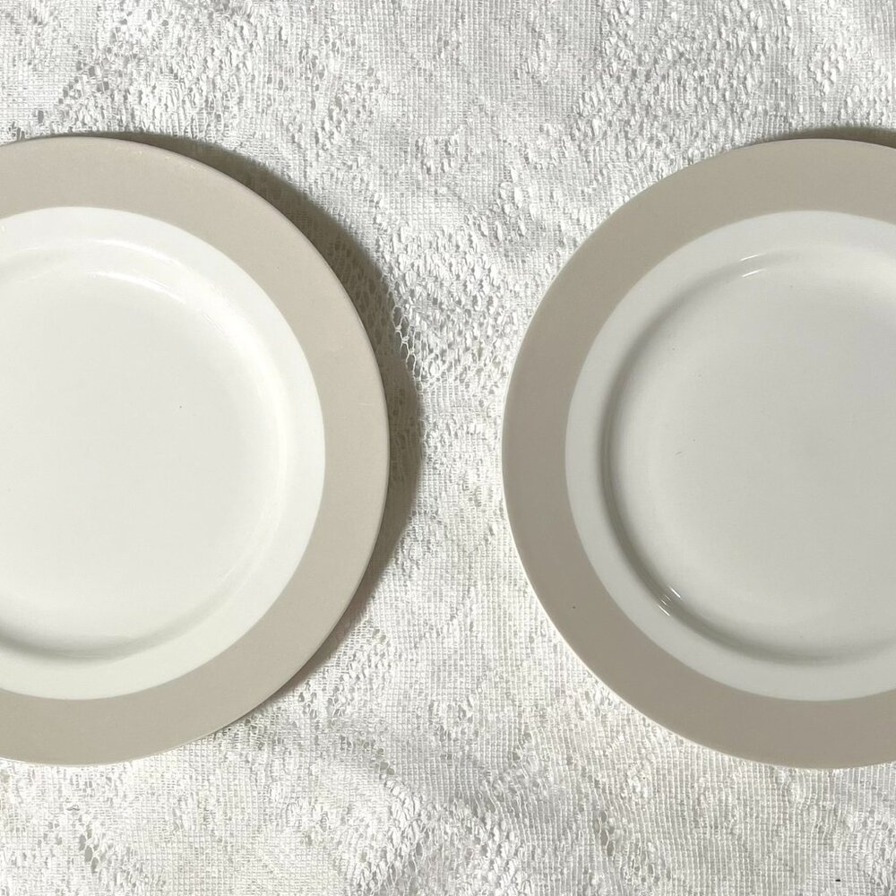 Martha Stewart Classic Band Salad Plate- Set of 2, Tan Rim, Smooth, No Trim, NEW